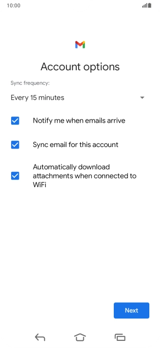 If this screen is displayed, you email account has been recognised and set up automatically. Follow the instructions on the screen to key in more information and finish setting up your phone.