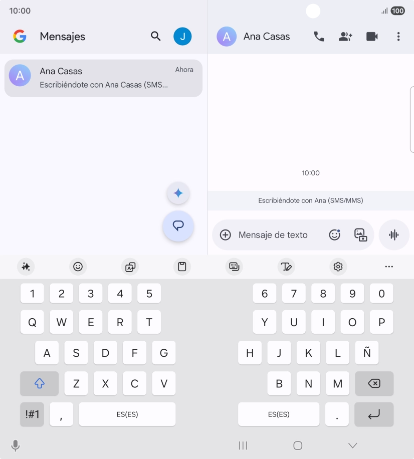 Selecciona una conversación o crea un nuevo mensaje y pulsa el icono de IA.
