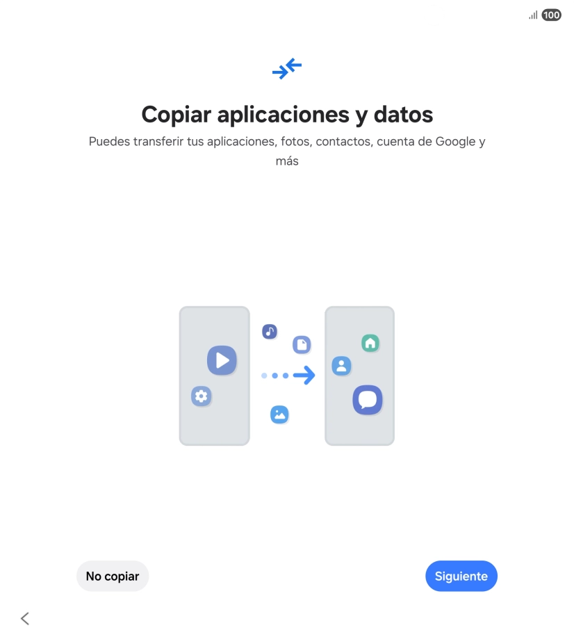 Puedes transferir el contenido de otro teléfono cuando activas tu teléfono por primera vez y cuando lo has restablecido. Cuando aparezca en la pantalla del teléfono esta imagen, ya está listo para la transmisión del contenido del otro teléfono.