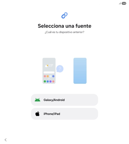 Pulsa el ajuste deseado y sigue las instrucciones de la pantalla para transferir el contenido del otro teléfono.