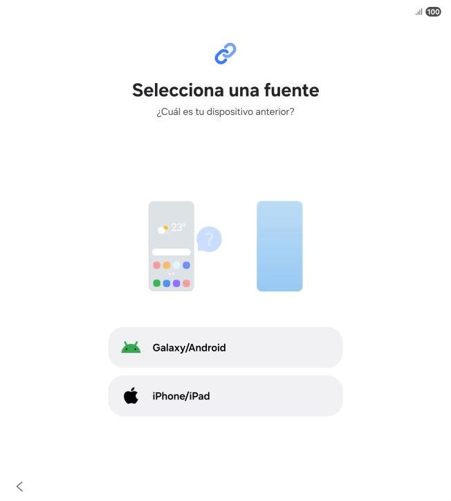 Pulsa el ajuste deseado y sigue las instrucciones de la pantalla para transferir el contenido del otro teléfono.