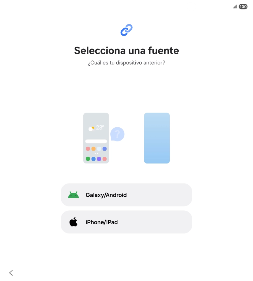 Pulsa el ajuste deseado y sigue las instrucciones de la pantalla para transferir el contenido del otro teléfono.