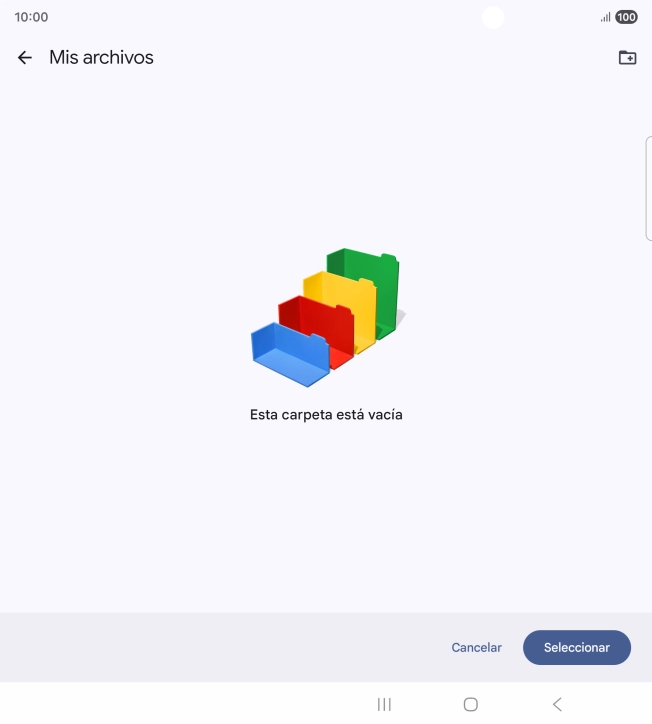 Si deseas crear una nueva carpeta, pulsa el icono de nueva carpeta y sigue las indicaciones de la pantalla para crearla.