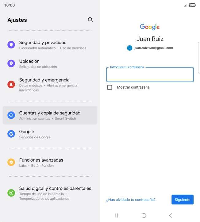 Pulsa Introduce tu contraseña e introduce la contraseña de tu cuenta de Google.
