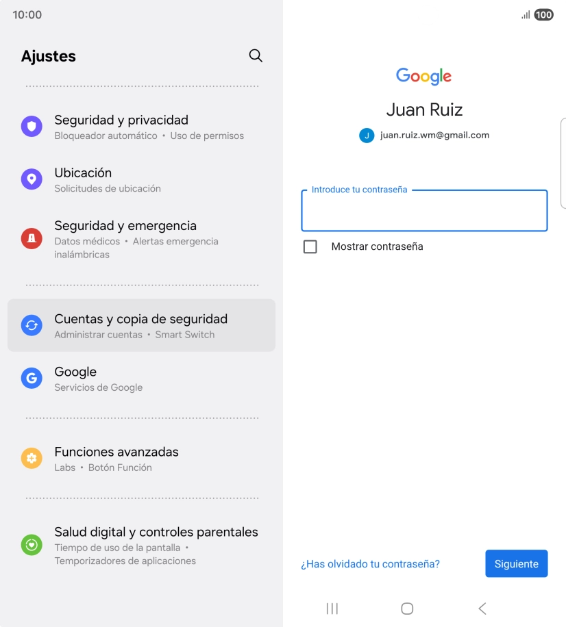 Pulsa Introduce tu contraseña e introduce la contraseña de tu cuenta de Google.