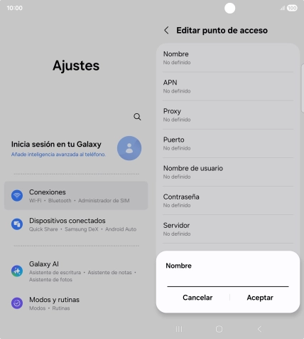 Introduce Vodafone Internet y pulsa Aceptar.