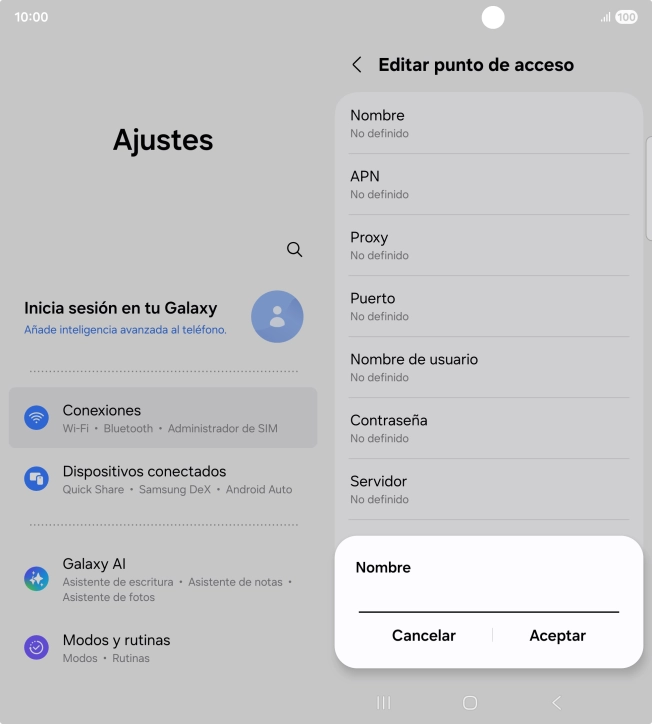 Introduce Vodafone Internet y pulsa Aceptar.