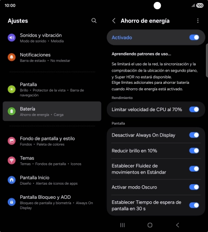 Pulsa el indicador junto a los ajustes deseados para activarlos o desactivarlos.