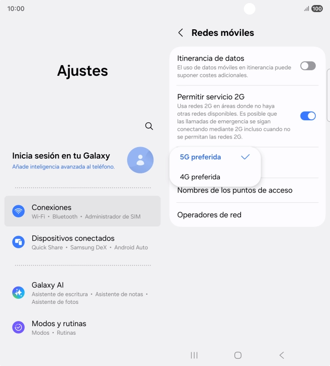 Pulsa el tipo de red deseado.