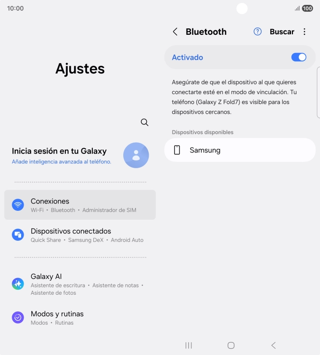 Pulsa el dispositivo Bluetooth deseado y sigue las indicaciones de la pantalla para vincular el dispositivo al teléfono.