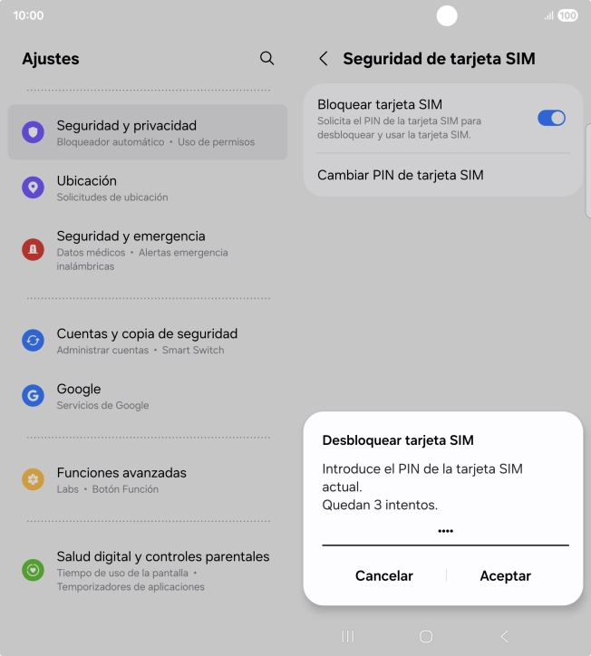 Introduce tu código PIN y pulsa Aceptar.