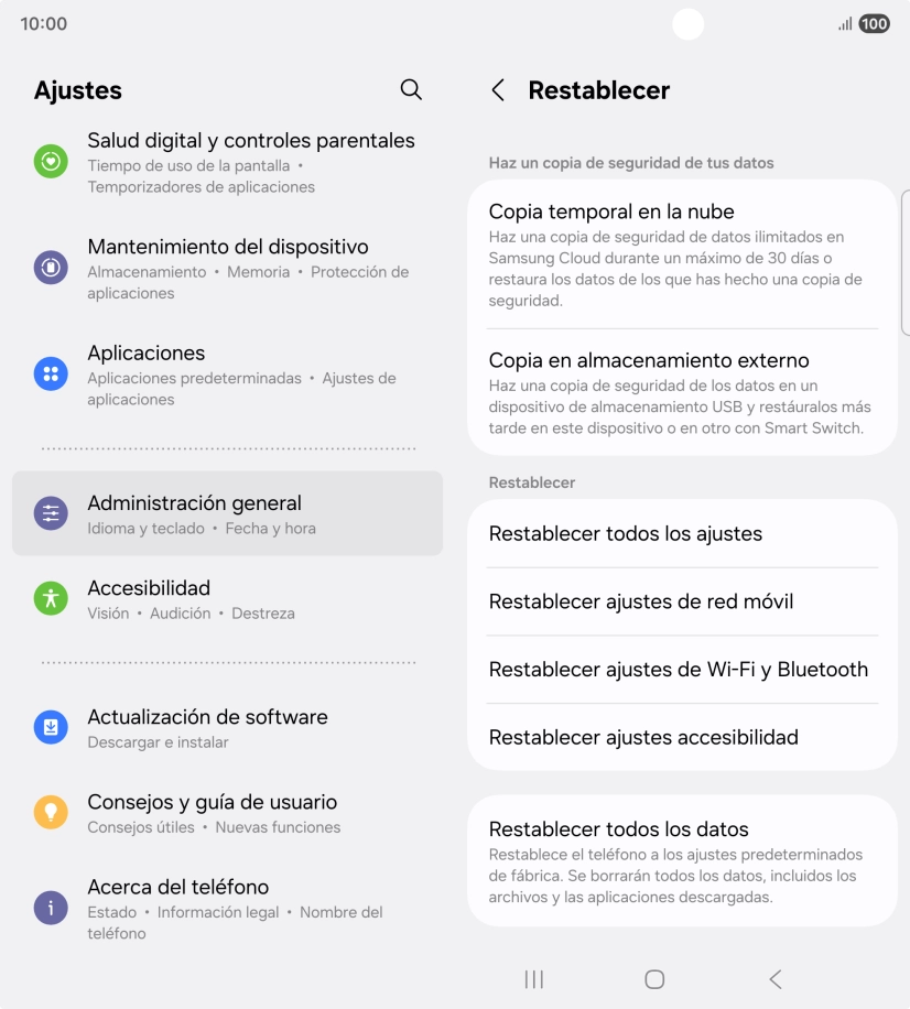 Pulsa Restablecer todos los datos.