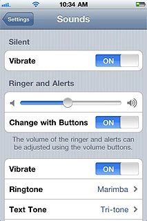 To turn vibration on or off when silent mode is turned on:Press the indicator next to Vibrate below Silent.