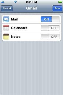 Press the indicator next to the required data type to turn synchronisation of the specific data types on or off.