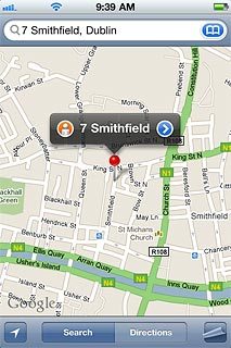 The selected destination is displayed as a point on the map.