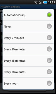 Press Automatic (Push), Never or the required frequency.Please note:The phone makes a call for which you will be charged every time the phone connects to the server to synchronise.