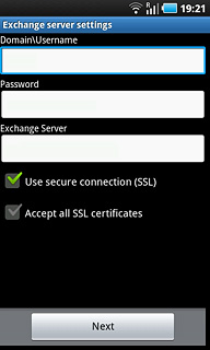 Press the field below Exchange Server and key in the server address.