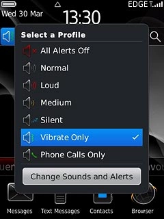 To deactivate vibration:Press another profile than Vibrate Only.