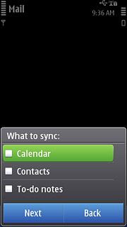 Press Calendar, Contacts and To-do notes to activate or deactivate synchronisation.