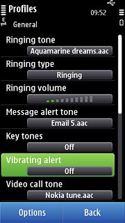 Press Vibrating alert to select On or Off.