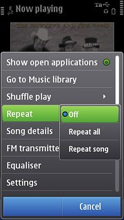 Press Off, Repeat all or Repeat song.