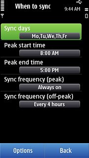Press Sync days, Peak start time and Peak end time and follow the instructions on the display to select synchronisation days, peak start time and peak end time.