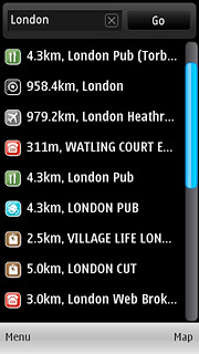 Press the required destination.The selected destination is displayed as a point on the map.