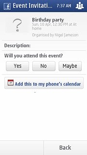 Press Back to return to the list of events.