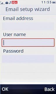 Press the field below User name and key in the username for your email account.