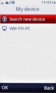 Press Search new device.The phone now searches for devices and after a moment, a list of Bluetooth devices within range is displayed.