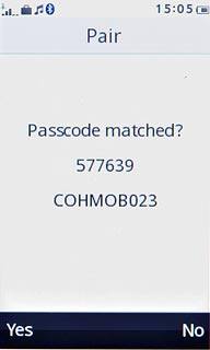 Check that the same access code is displayed on both devices and press Yes.The new device is displayed on the list of paired devices.