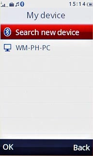 Press Search new device.The phone now searches for devices and after a moment, a list of Bluetooth devices within range is displayed.