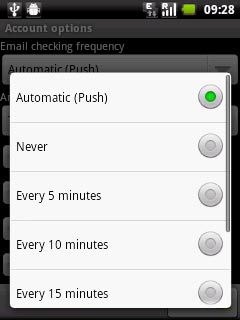Press Automatic (Push), Never or the required frequency.Please note:The phone makes a call for which you will be charged every time the phone connects to the server to synchronise.