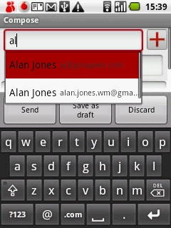 An email message containing the picture or video clip is created.Key in the first letters of the required contact.Matching contacts are displayed.Press the required contact.