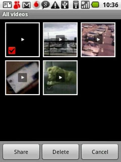 When a picture or video clip is ticked (V), it is selected.