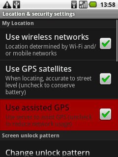 Press Use assisted GPS to activate or deactivate the function.