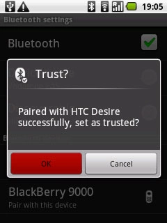 If required, press OK to accept that the devices can be paired again later.The new device is displayed on the list of paired devices.