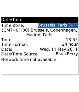 Highlight the drop down list next to Time Zone and press the Navigation key.