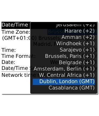 Highlight the required time zone and press the Navigation key.