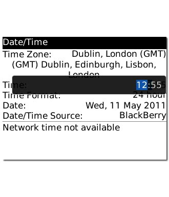 Highlight hours and minutes and key in the time.