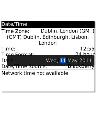 Highlight day, month and year and key in the date.