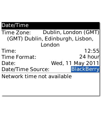 Highlight the drop down list next to Date/Time Source and press the Navigation key.