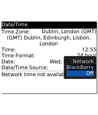 To deactivate automatic date and time update:Scroll to Off and press the Navigation key.