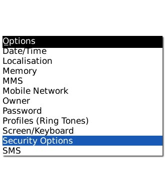 Scroll to Security Options and press the Navigation key.