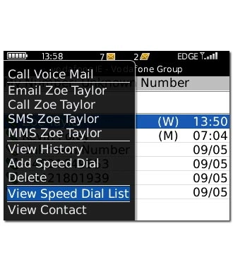 Scroll to View Speed Dial List and press the Navigation key.