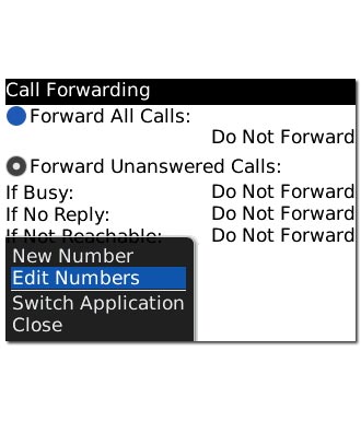 Scroll to Edit Numbers and press the Navigation key.