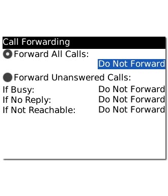 Highlight the drop down list below Forward All Calls and press the Navigation key.