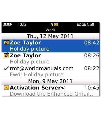 Highlight the required email message and press the Navigation key to read it.
