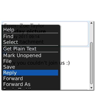 Scroll to Reply and press the Navigation key.Write your email message.