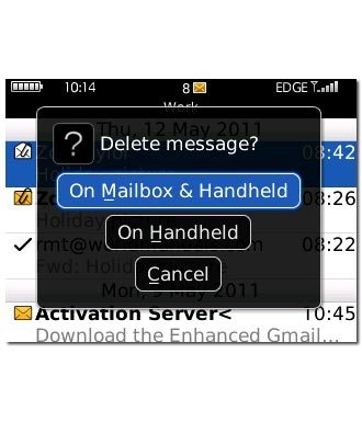 To delete the email message from the server:Scroll to On Mailbox & Handheld and press the Navigation key.